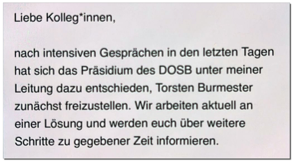 DOSB chairman released from work – DOSB-Präsidium stellt den Vorstandsvorsitzenden Torsten Burmester frei